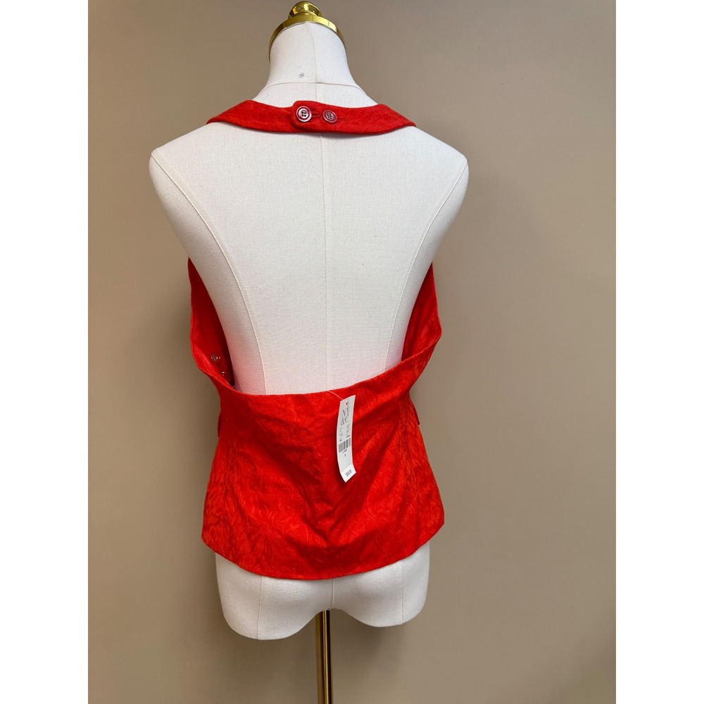 NWT NY Collection Red Jacquard V Neck Sleeveless Button Front Vest Size 8 - Picture 4 of 10